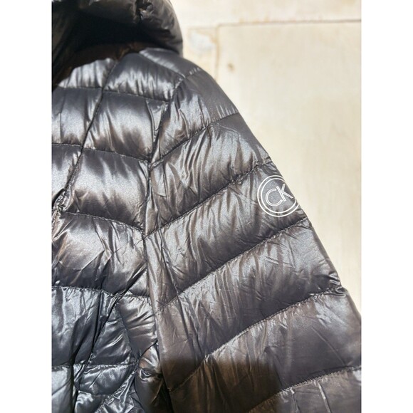 Calvin Klein Packable Lightweight Premium Goose Down Puffer Coat Med Hood Black - Picture 9 of 11